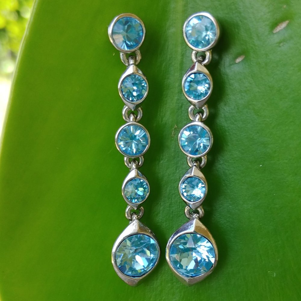 Givenchy Earrings Blue Crystal Silver Tone
